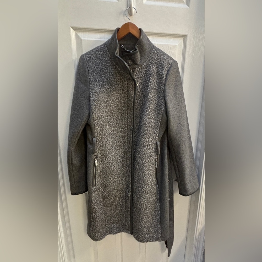 Vince Camuto Women Mixed Fabric Wool Coat, Med Grey,